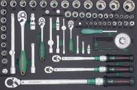 T27166SV Набор ключей динамометрических 1/4"DR 2-10 Нм, 3/8"DR 10-60 Нм , 1/2"DR  40-200 Hм и головок торцевых с аксессуарами в EVA ложементе, 66 предметов